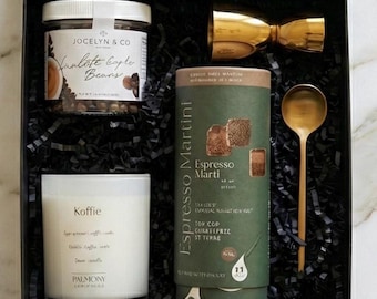 Espresso Martini Cocktail Gift, Espresso Martini Gift Set, Cocktail Kit with Gold jigger, Mixing Cubes, Candle and Chocolate Espresso Beans