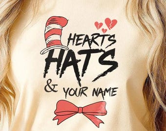 Hearts Hats & Hugs PNG, Cat in The Hat, Cat in The Hat Personalized Name PNG for Teacher, Friend, Kid, Funny Custom Name, Custom Name Png