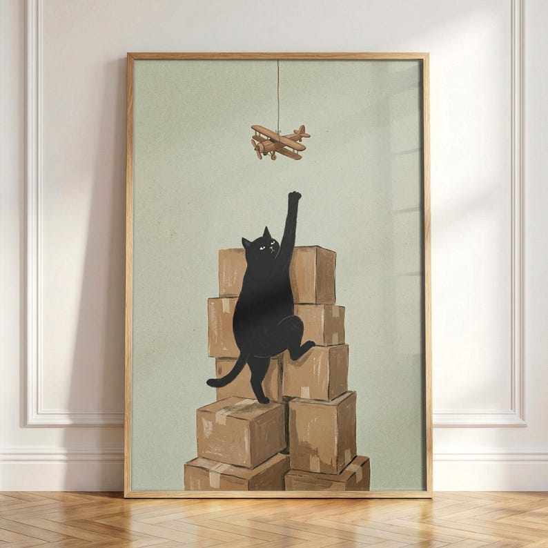 Catzilla Funny Cat Wall Art Print, Giant Cat Poster, Black Cat Lover ...