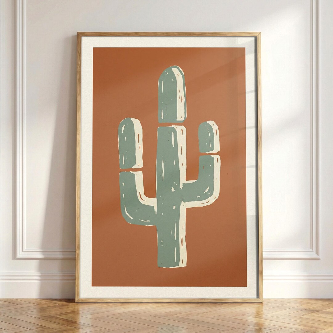 Vintage Cactus Wall Art | Retro Desert Cactus Print | Minimalist ...