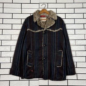 Vintage LEVIS REDLOOP Sherpa Lined Striped Jacket Size Large #4131-C188
