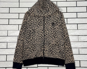 Vintage SUPER LOVERS Japan Lovers Rock Cheetah Print Zipper Hoodie Sweatshirt Women's Size Medium Made in Japan #4011-C182