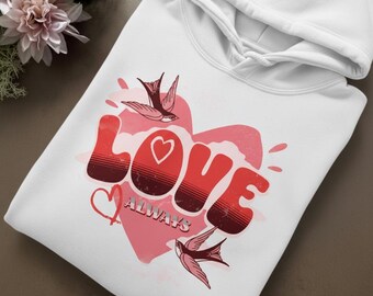 Sudadera con capucha Aniversario Amor Siempre en calidad de peso pesado con Personalización