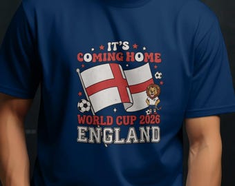 World Cup 2026 England T shirt, Its Coming Home, with optional Personalisation