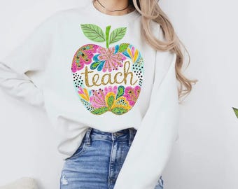Teach PNG Sublimation, Teacher Png Design, Teacher Gift, Apple Teach Shirt Design, Teacher Appreciation