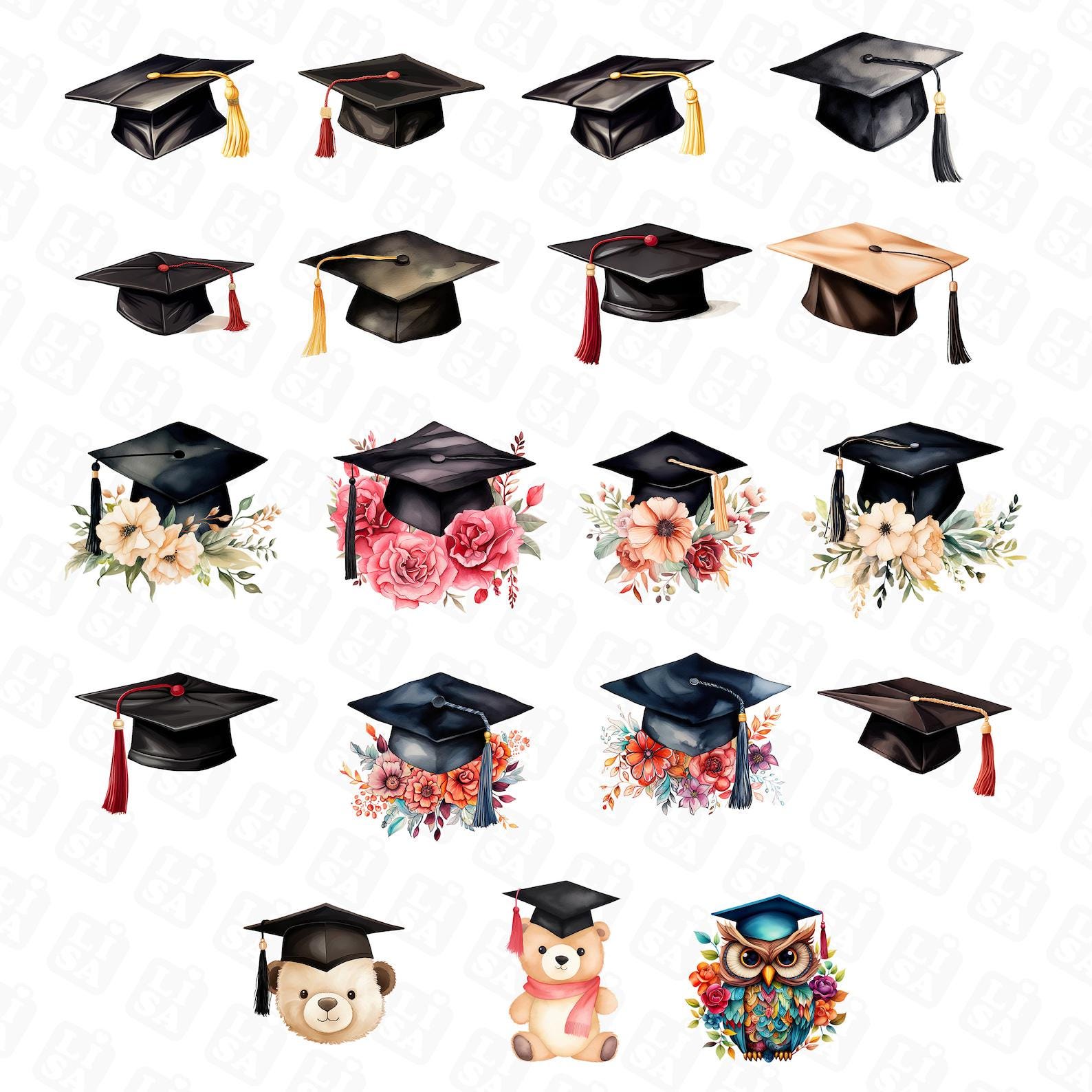 Watercolor Graduation PNG, Graduation Cap Clipart With Transparent ...