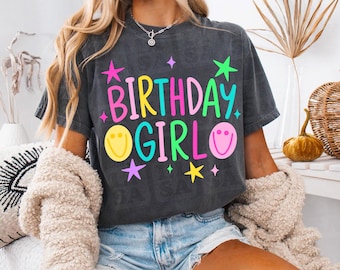 Birthday Girl Png, Typography Girly Shirt Design, Smiley Birthday Party Sublimation