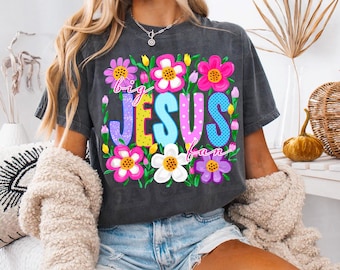 Wildflower Big Jesus Fan Png, Preppy Christian Png, Jesus Shirt Design, God Png, Faith Inspirational Sublimation Design