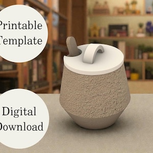 Plantilla de cerámica imprimible, azucarero con cuchara, arcilla para moldear, herramienta para principiantes, formas consistentes, plantilla de cerámica