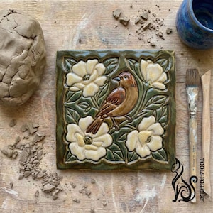 Tampon en céramique oiseau avec coupe-carrelage, outil de texture de poterie, ensemble de fabrication de carreaux
