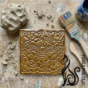 Bee Botanical Tile Stamp and Cutter Set, Ceramic Clay Texture Tool