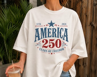 Amerika 250 jaar vrijheid retro T-shirt, Retro USA 250e verjaardag 2026 shirt, 250 jaar Amerika, patriottische afbeelding 4 juli afbeelding