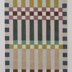 Hand Tufted Wool Plaid Rug, Modern Checkerboard Area Rug, Colorful Geometric Rug for Living Room, Bedroom, Boho Home Decor