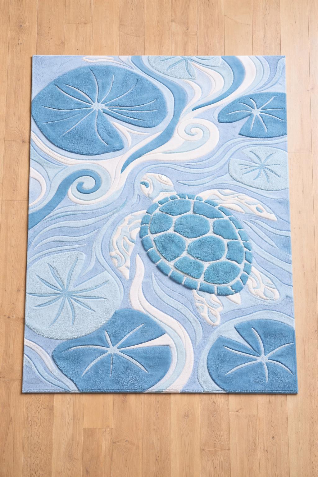 Fairpoint Sea Rug Sea Turtle Area Rug, Coastal Ocean Rug, Hand Tufted Wool Carpet, Blue ...