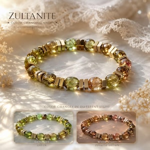 Bracciale in zultanite con gemma che cambia colore, gioiello di tendenza fatto a mano