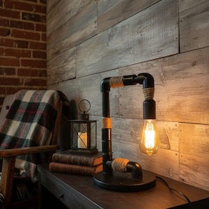 Handmade Edison Bulb Industrial Lamp with Jute Rope - Rustic Loft Decor Bronze Table Light
