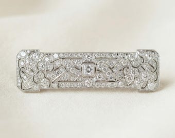 Art Deco Diamond Brooch, vintage pin designer brooch in 14k gold