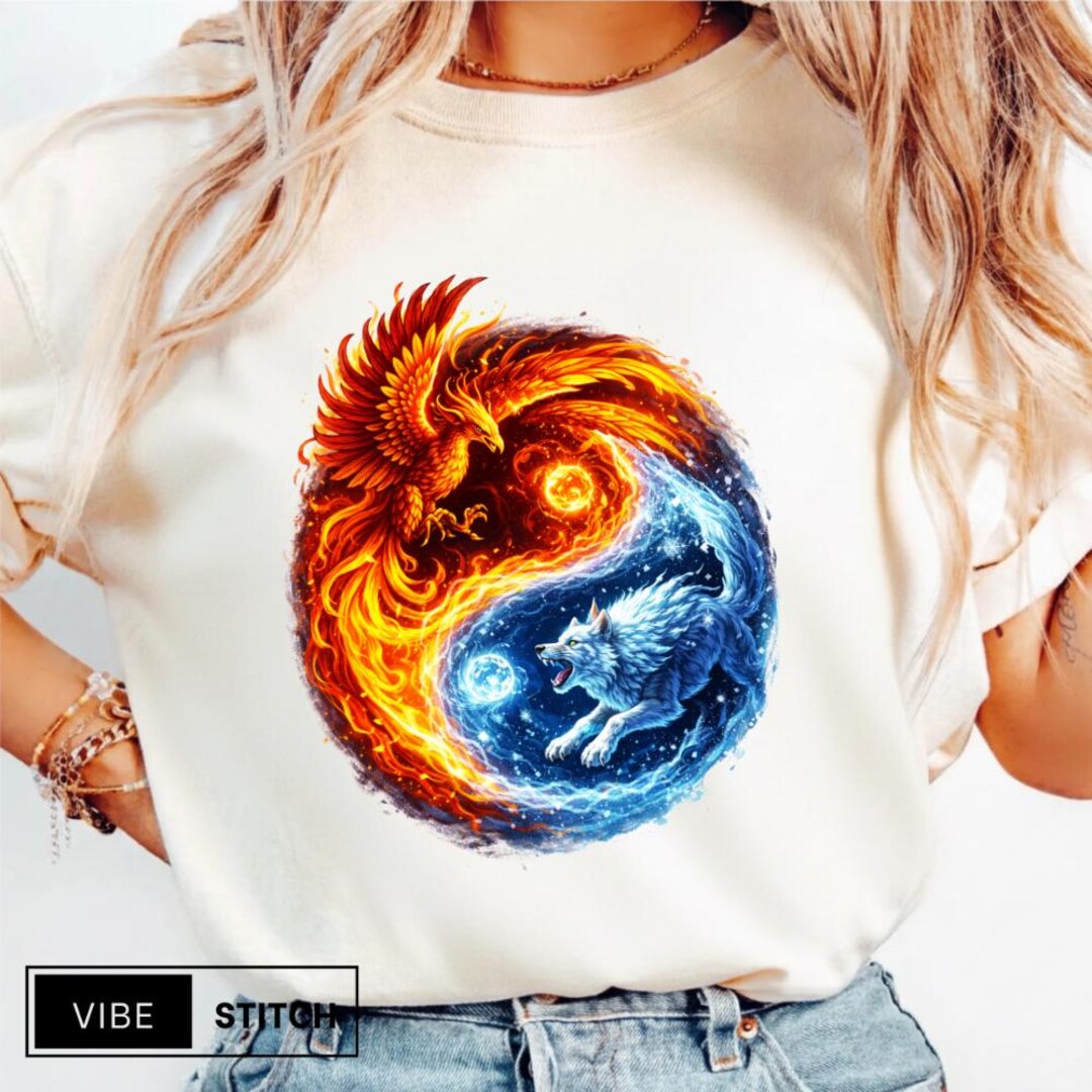 Phoenix Wolves Fire and Ice Yin Yang Phoenix Wolf PNG: Elemental Balance Fantasy Art ...