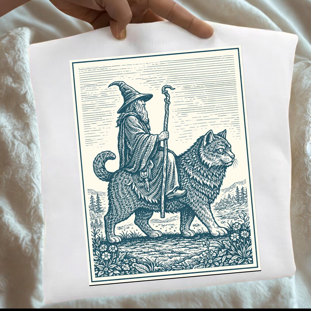 Wizard Cat Rider PNG | Vintage Fantasy Illustration | Medieval Sorcerer ...