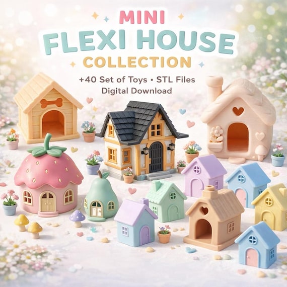 40+ Mini Flexi House STL Pack - Flexible Toy Houses - 3D Printable Files - Digital Download