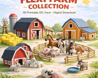 50+ Flexi Farm STL Pack | 3D Printable Animals & Buildings (Digital Download)