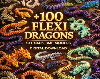100+ Flexi Dragon STL Pack | Articulated 3D Print Dragons | Printable Fantasy Dragon Toys | STL & 3MF Files