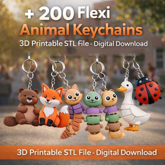 200+ Flexi Mini Animals Keychains Bulk  Articulated 3D Printed Animal Keychains - Cute Backpack -