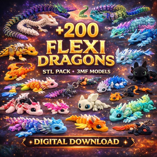 200+ Flexi Dragons STL Pack – Articulated 3D Printable Toys (Digital Download)