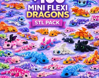 100+ Flexi Dragons STL Pack - Articulated Mini Dragon Toys - 3D Printable Fidget Dragons - Digital Download
