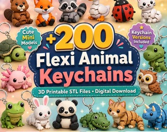 200+ Articulated Flexi Animal Keychains – 3D Printable STL Files (Digital Download)