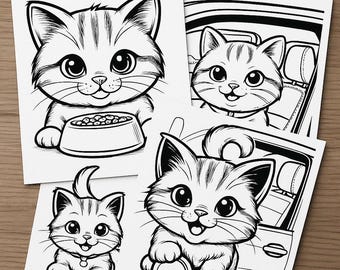 Kawaii Cats Coloring Pages for Kids – 5 Printable Activity Sheets (PDF)