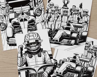 Racing Car Coloring Pages – Motorsport Printable PDF – Race Car Activity Sheets