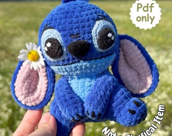 Blauw buitenaards haakpatroon | Laag gestikte amigurumi-pdf, fluweelgaren