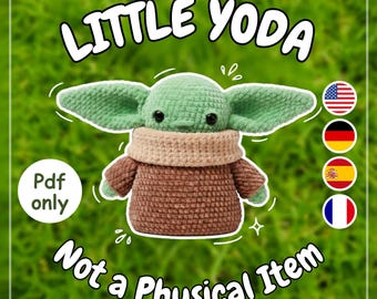 Grogu-amigurumipatroon en Baby Yoda-haakwerk | Alien knuffel pdf | Laag naaispeelgoed chenille voor cadeau Star Wars-fan