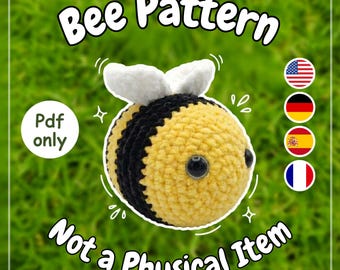 Fluwelen amigurumi-bijpatroon, lage naai gehaakte hommel pdf, dikke knuffel voor beginners