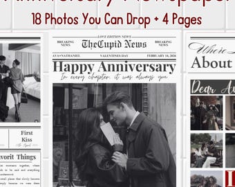 記念日用カスタム新聞編集可能テンプレート、彼女または彼へのDIYギフト、パーソナライズされたロマンチックなラブストーリーカップル向け（デジタルダウンロード）