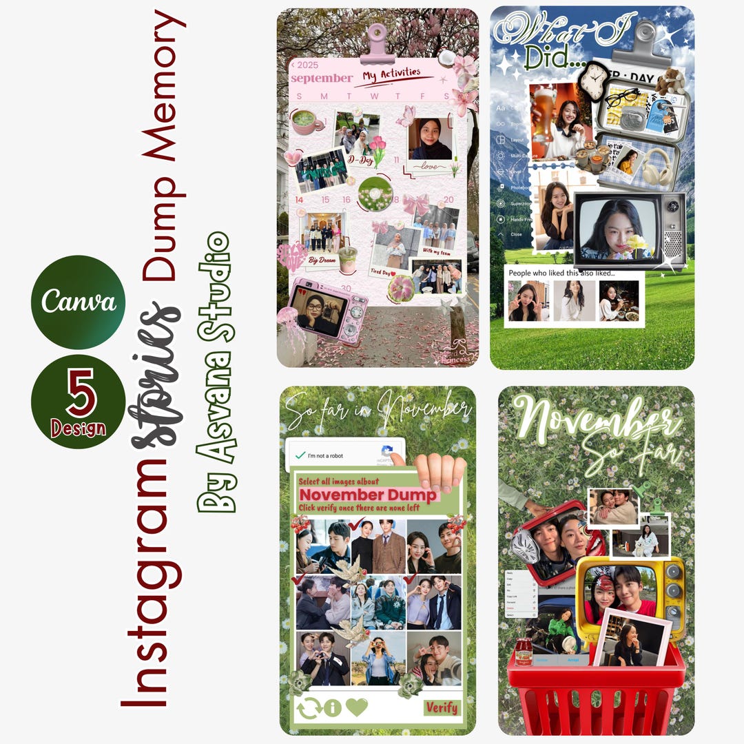 Scrapbook Instagram Story Dump Template, Collage, Canva (digital