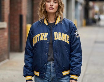 Notre Dame Varsity Jacke – Marine Blau College Bomber – Vintage Style Letterman Kleidung