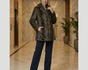 豪華な本物のブラウンミンク毛皮ロングコート（フード付き、女性用