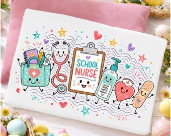 School Nurse Doodles PNG, Cute RN Graphic, School Health Office, Nurse Life Shirt Design, Medical Staff Sublimation Digital Download, RN Png