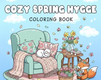 Cozy Spring Hygge Coloring Book – Cottagecore Nature Scenes, Animals (Digital Download)