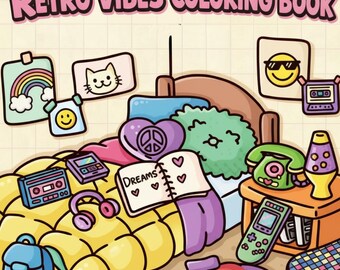 Retro Vibes Coloring Book PDF | 25 Printable Coloring Pages | Vintage Interior Adult Coloring | Instant Digital Download | Groovy Retro Gift