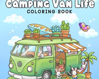 Camping Van Life Coloring Book | 25 Bold Easy Pages (PDF Download)