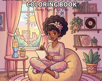 Retro Black Girl Coloring Book – 25 Groovy 70s Afro & Disco Pages (Printable Download)