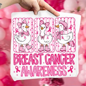 Coquette Cáncer de Mama PNG, Camiseta de Concientización sobre el Cáncer de Mama, Ganso con Lazo Rosa PNG, Ganso de Patchwork Preppy Sublimación, Regalo de Apoyo contra el Cáncer