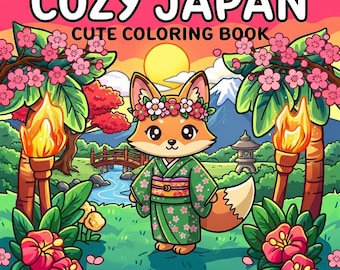 Cozy Japan Coloring Book – Kawaii Animals, Cherry Blossoms, Zen Scenes (PDF Download)