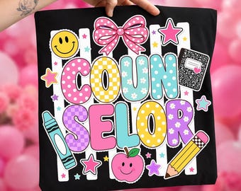 School Counselor PNG, Preppy Back to School, Coquette Bow, Guidance Counselor Shirt Design, Counselor Gift, Sublimation Digital Download PNG