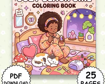Libro para colorear "Acogedor para chicas negras": 25 páginas de amor propio para niños, adolescentes y adultos, momentos de chicas con melanina, PDF para colorear que empodera, descarga imprimible.