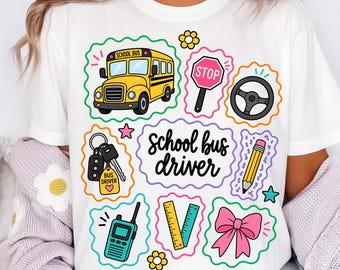School Bus Driver PNG, Cute Bus Driver Shirt, Back To School PNG, Driver Appreciation Gift, Transportation Staff, Doodle Sublimation Digital