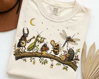 Vintage Insect Music PNG, Musical Bugs Band, Retro Bug Lover, Musician Insects, 90s Insect Graphic, Cottagecore Sublimation Clipart Download